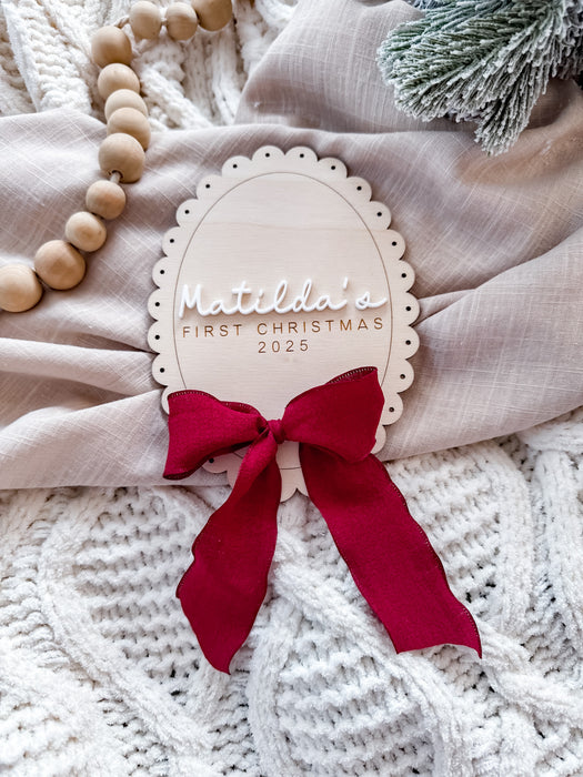 Babies first Christmas plaque with bow detail