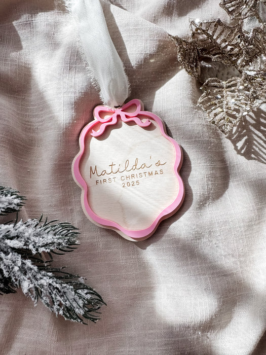 Babies first Christmas plaque with bow detail