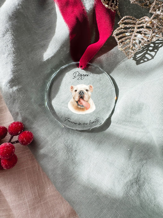 Personalised In Memory Dog Ornament – Glass Christmas Keepsake