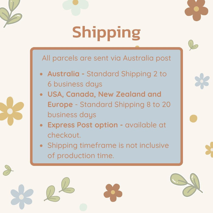 Shipping with Australia Post: 2 to 6 business days in Australia and 8 to 20 business days to the USA, Canada, New Zealand and Europe, with Express Post available at checkout
