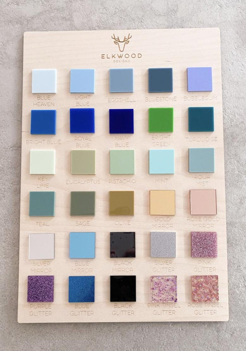 Acrylic colour chart, part 2 of 2, showing the rest of the colour options