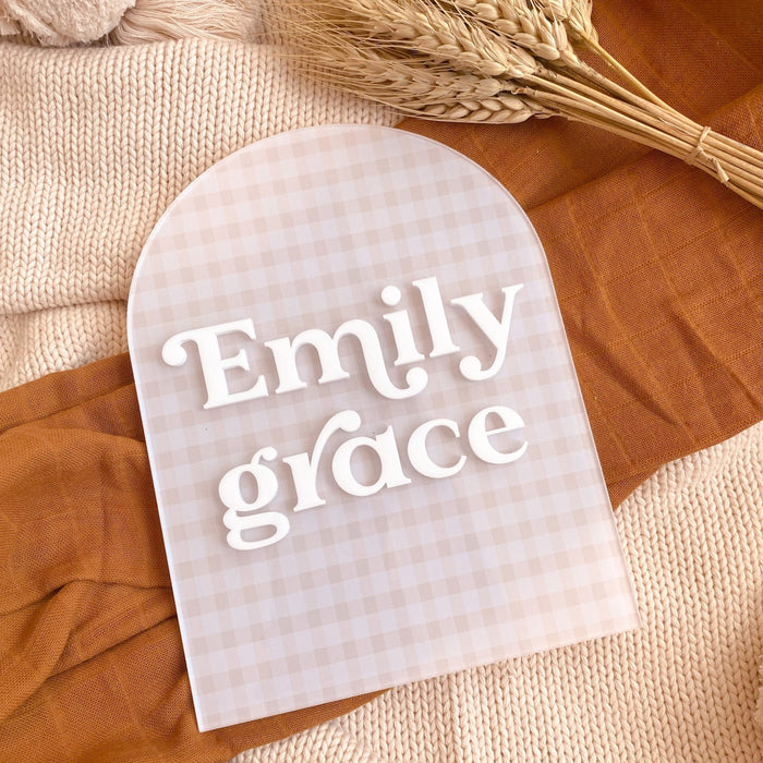 Gingham Arch Acrylic Baby Name Plaque