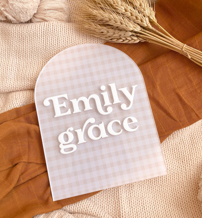 Gingham Arch Acrylic Baby Name Plaque