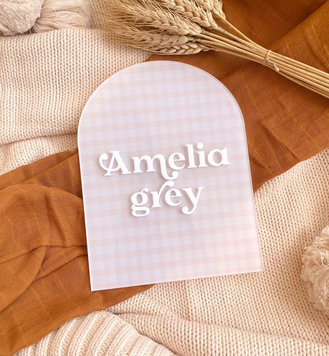 Gingham Arch Acrylic Baby Name Plaque