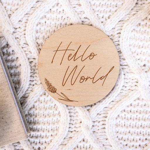 Wooden Engraved Hello World Birth Announcement Plaque