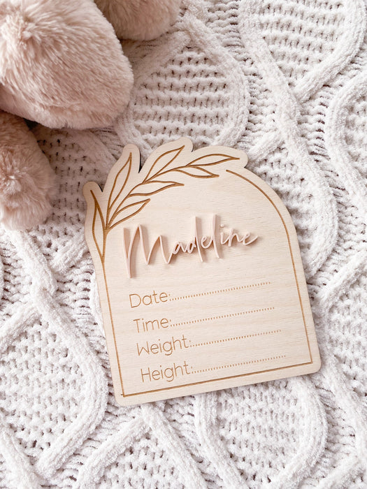 Wood and Acrylic Birth Announcement Plaque