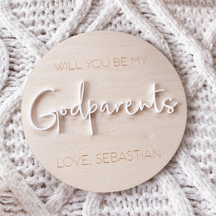 Wooden and Acrylic Godparent Proposal Plaque