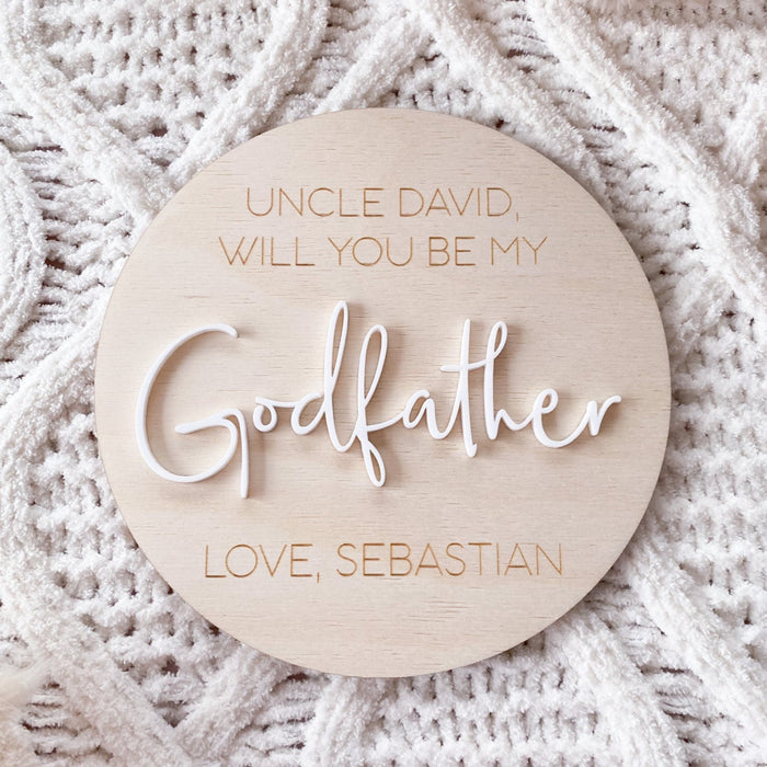 Wooden and Acrylic Godparent Proposal Plaque