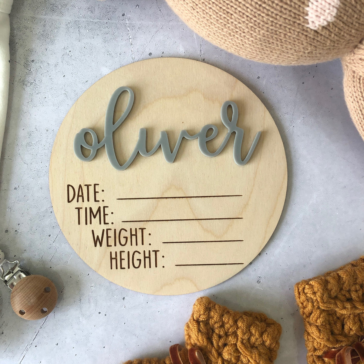Personalised Wooden and Acrylic Birth Announcement Plaque — Elkwood Designs