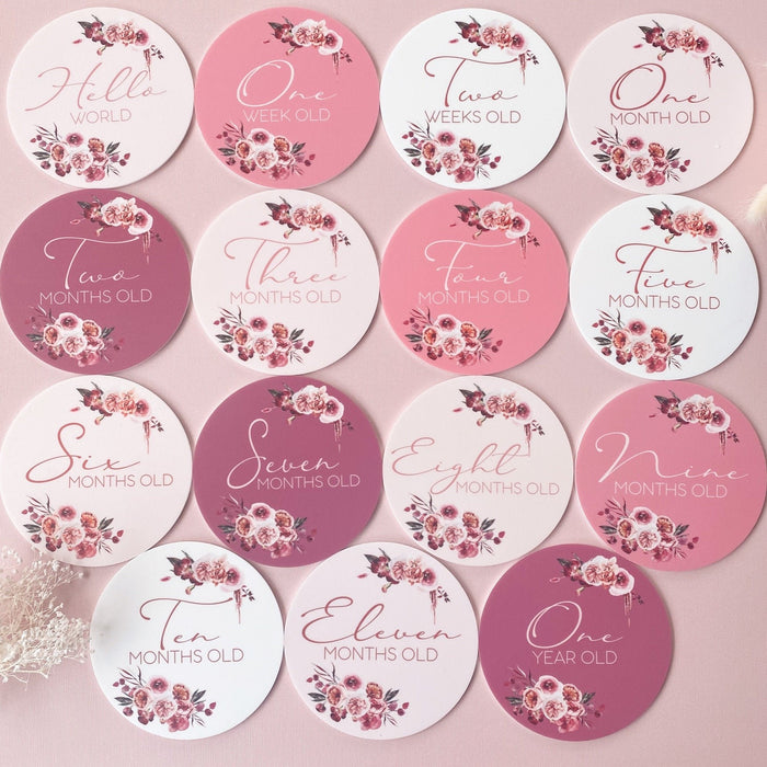 Dusty Pink Floral Milestone Cards